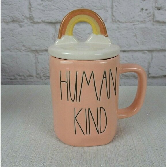 Rae Dunn Other - New RAE DUNN Rainbow 🌈 Figural Coffee Mug Human Kind Blush Pink With Lid Decor